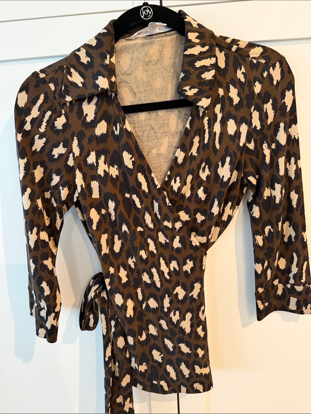 Diane Von Furstenberg Brown and Cream Leopard Print Wrap Top